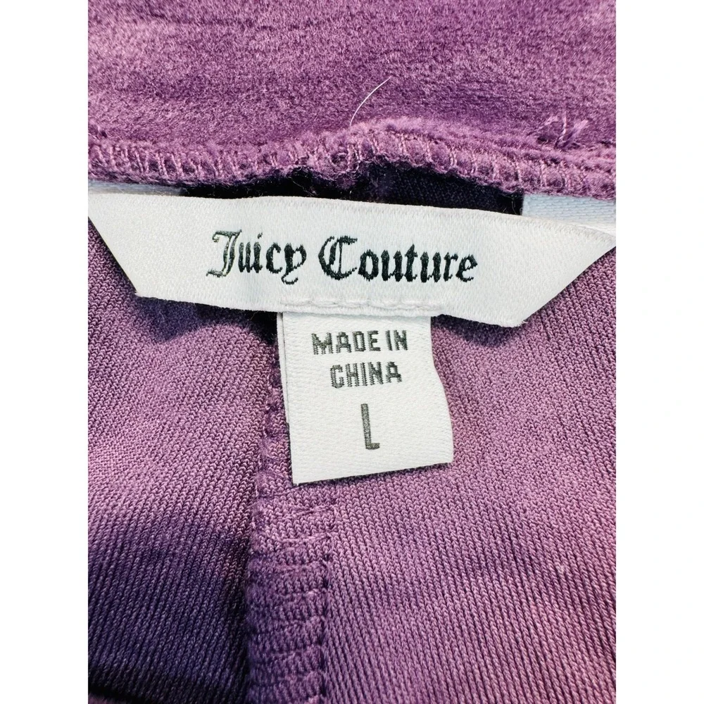 Juicy Couture Velour Pants Womens Large Purple Rhinestone Logo Y2K Flare Leg